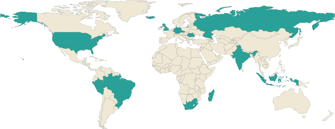 World map showing where carnelian comes from