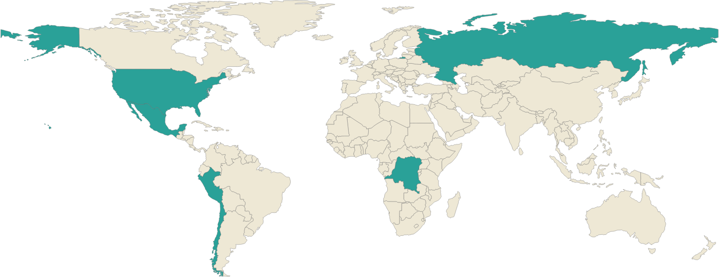 World map showing where chrysocolla comes from