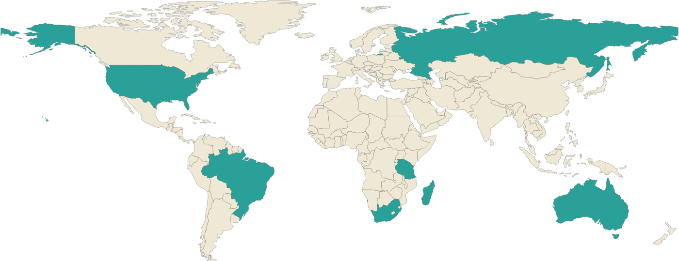 World map showing where Chrysoprase comes from