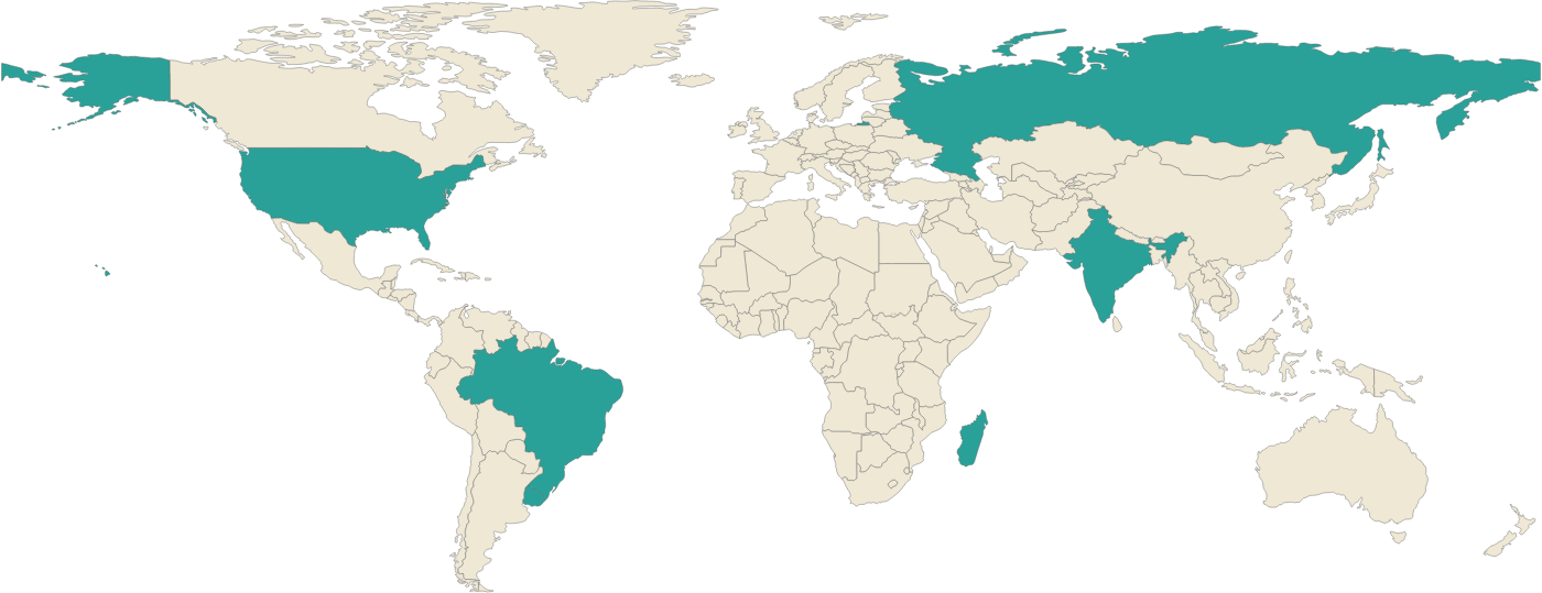 World map showing where Clear Quartz comes from