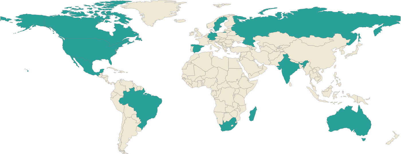 World map showing where Rhodonite comes from