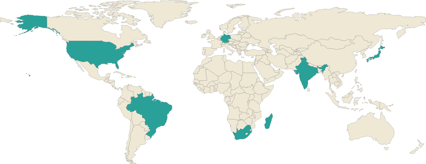 World map showing where rose quartz comes from